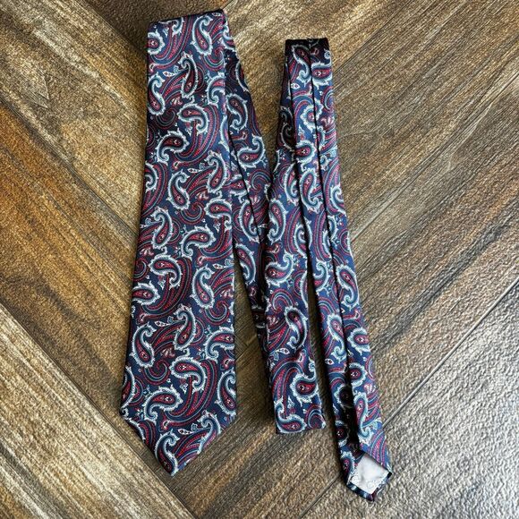 Christian Dior Men's 100% Silk Blue Red Paisley Print Tie Necktie - Picture 4 of 6